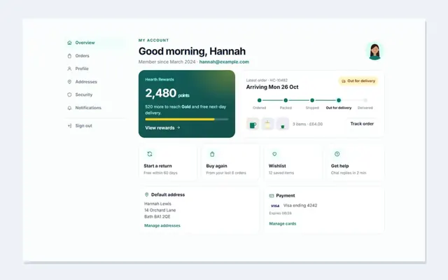 Account pages: HTML template preview