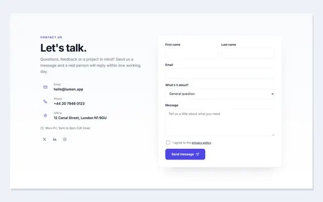 Contact & forms: HTML template preview