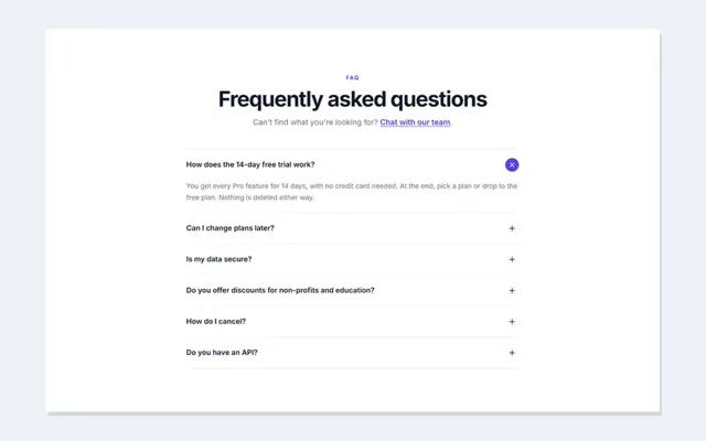FAQ sections: HTML template preview