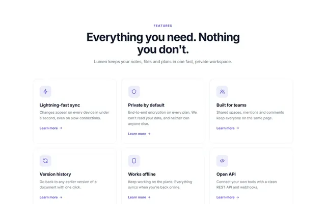 Feature sections: HTML template preview