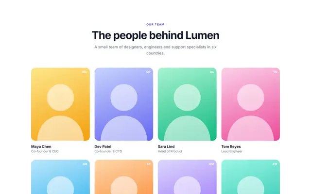 Team & about: HTML template preview