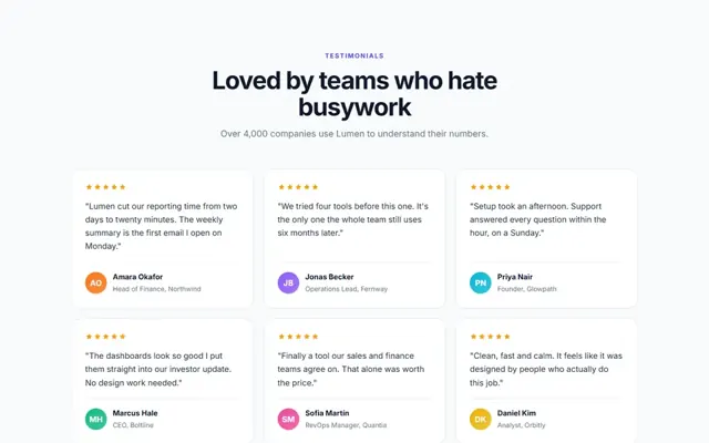 Testimonials & logos: HTML template preview